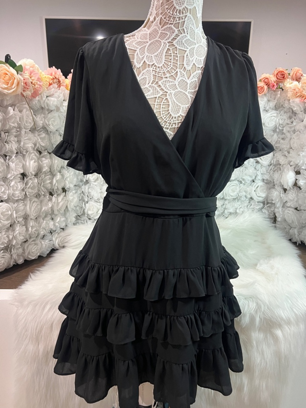 Lulus Black Ruffle Wrap Dress - Women's dancing  Dress